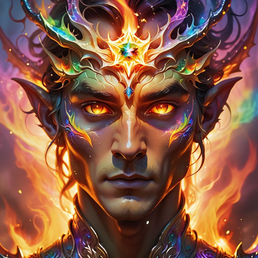 Elven Dragon Prince in Surreal Bioluminescent Flames