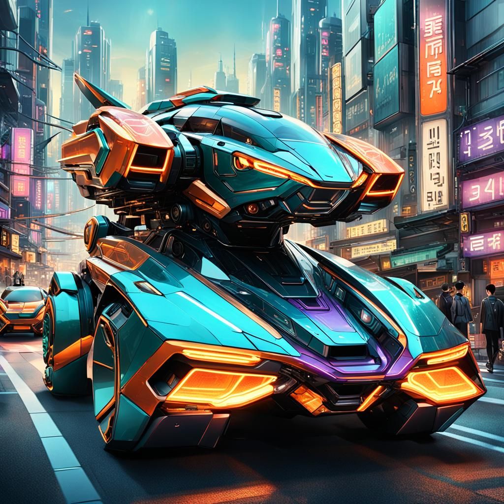 Neon Vehicle Speeds Through Seoul in Futuristic Concept Art