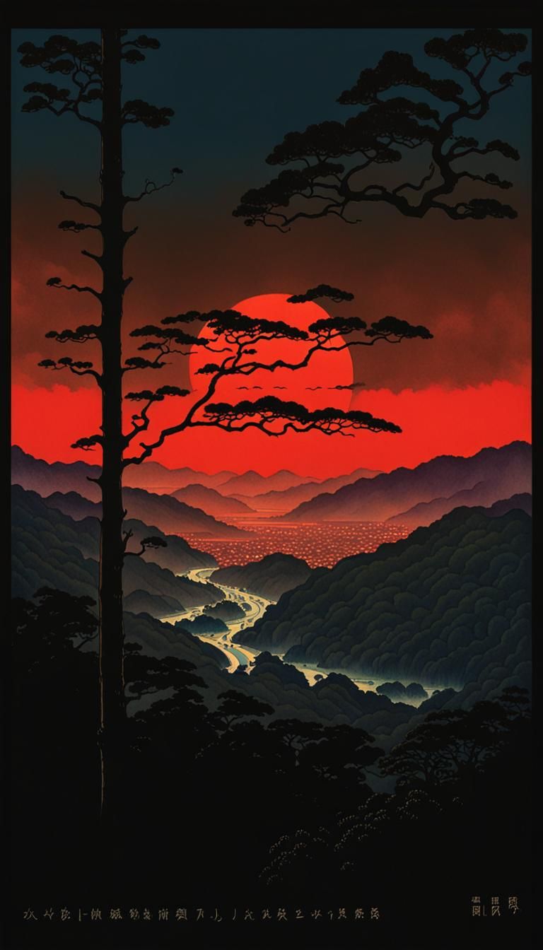 Arashiyama Spring Landscape in Japanese Painting Style