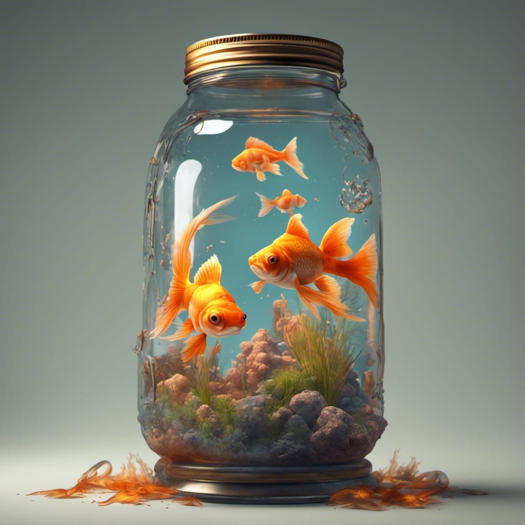 Goldfish in Mason Jar: Detailed Matte Painting
