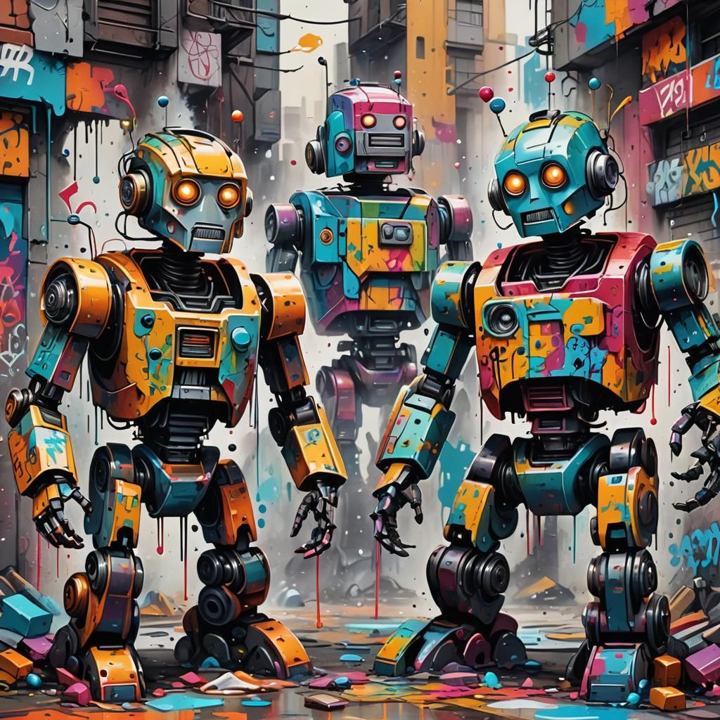 Colorful Robot Graffiti Street Art