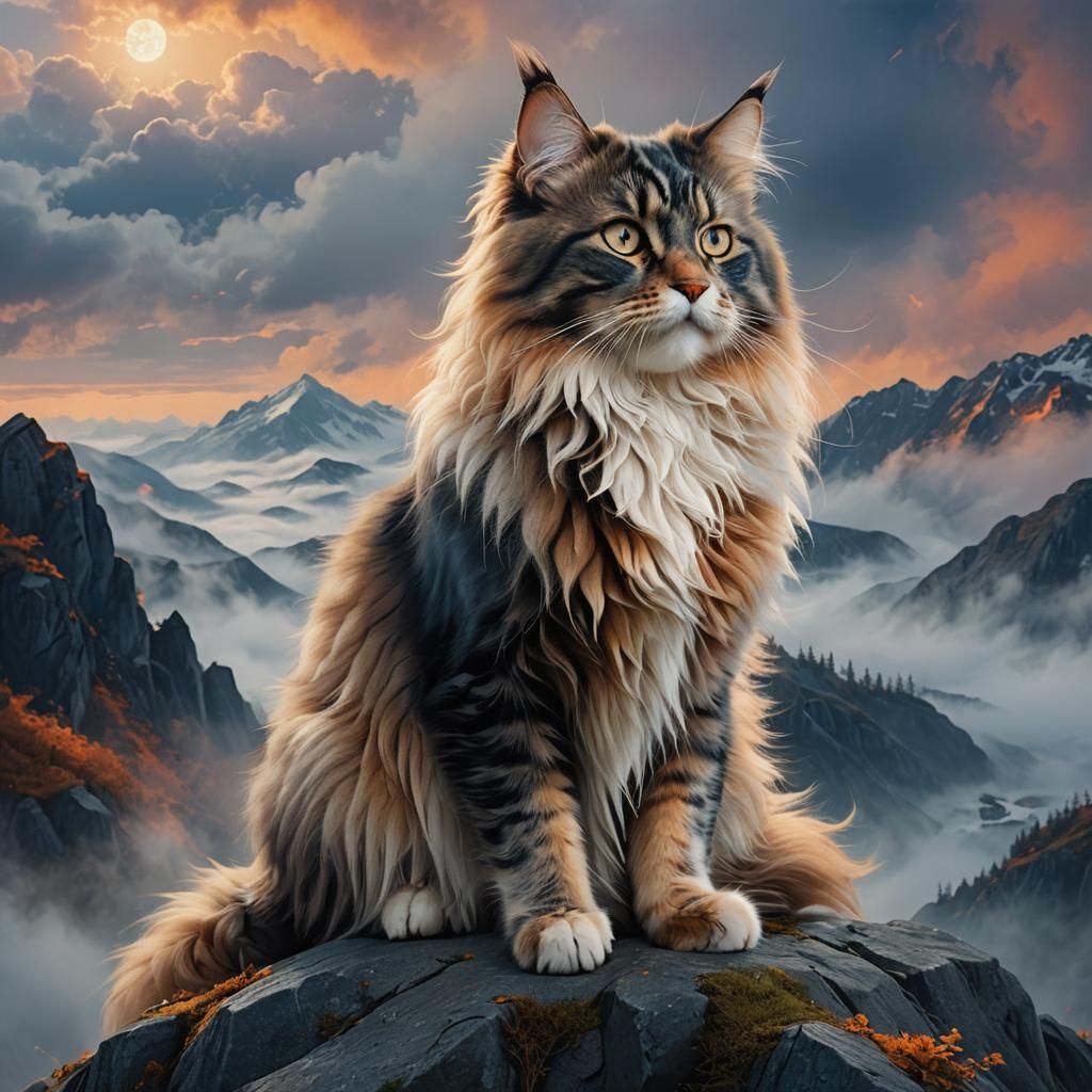 Norwegian Forest Cat on Misty Peak