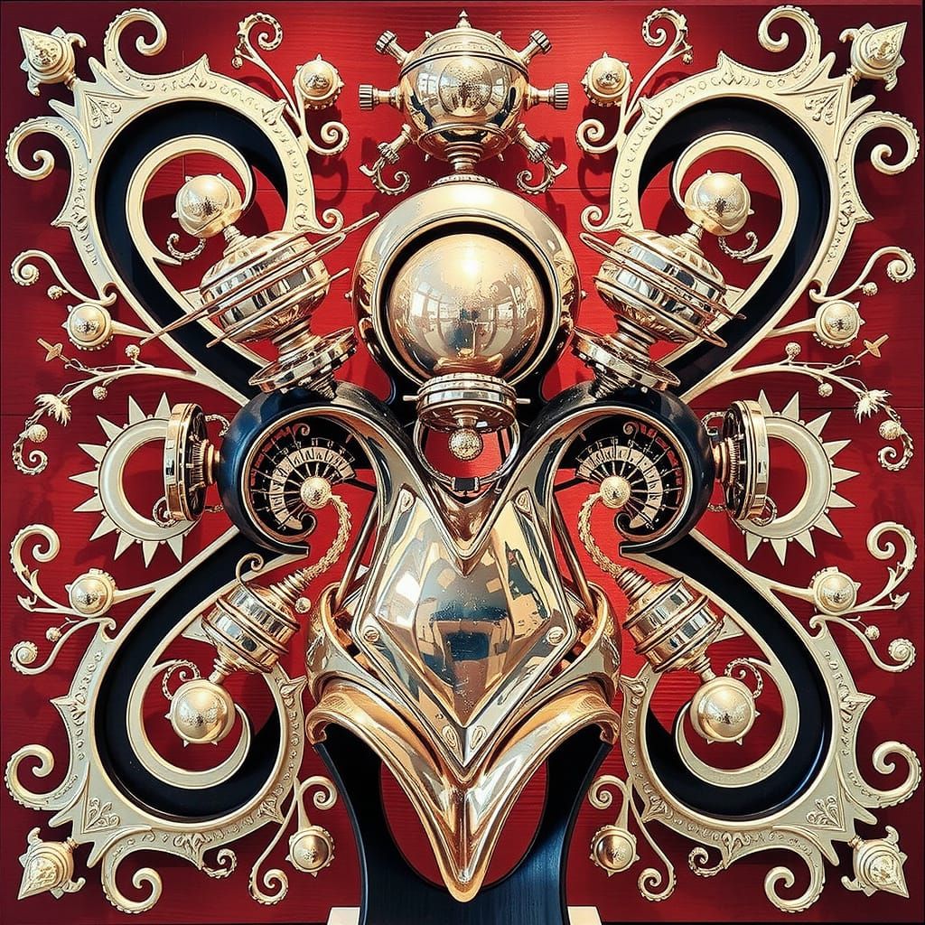 Brass and Wood Sculpture: Abstract Interconnected Forms