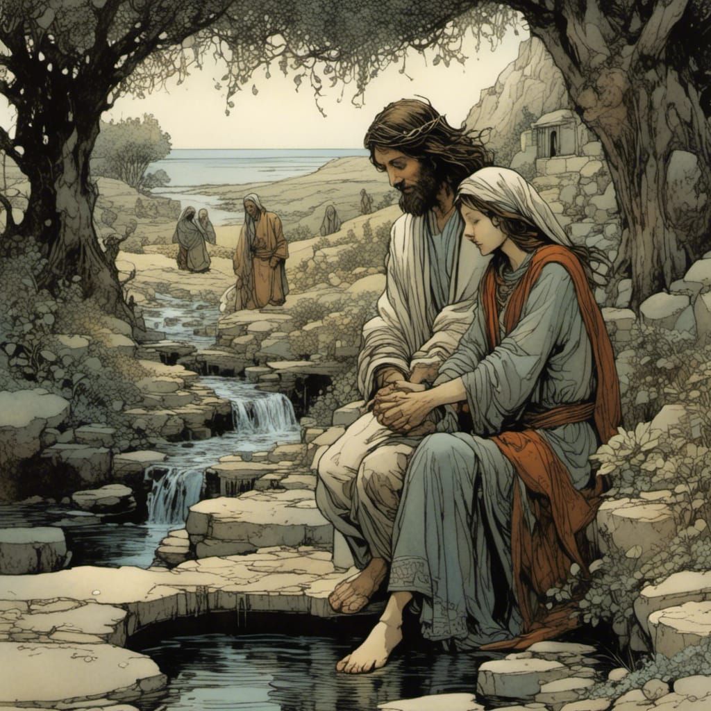 Jesus at Jacob's Well: Expressive Illustration