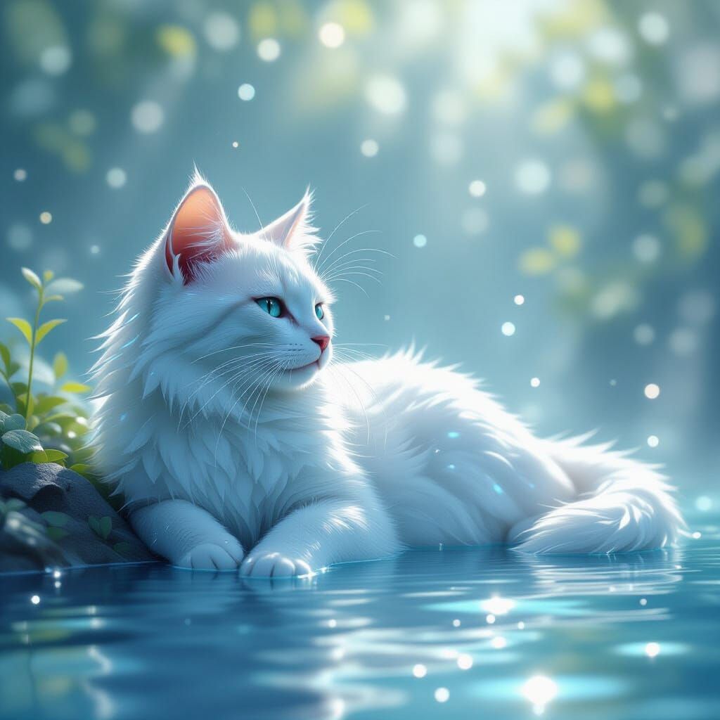 Translucent Water Cat in Futuristic Style