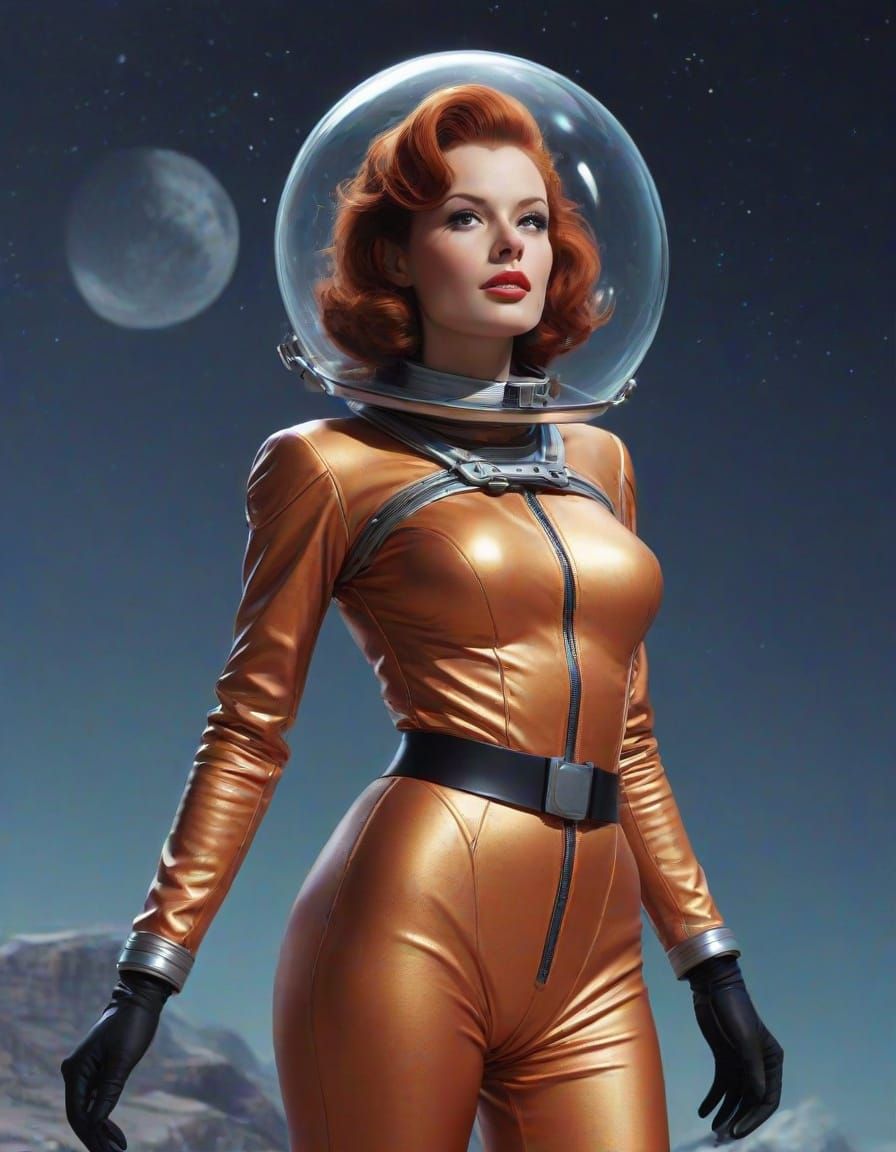 Gorgeous Space-Woman in Retro Sci-Fi Spacesuit