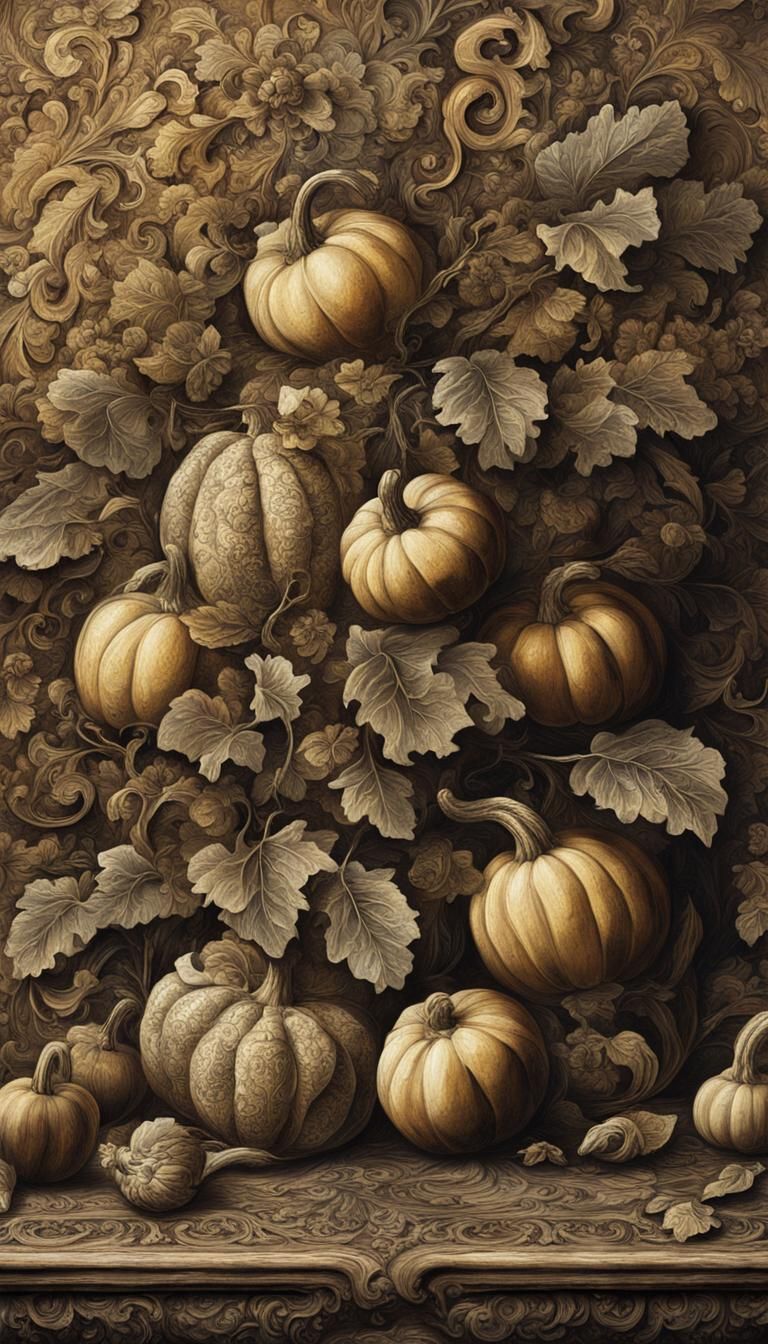 Baroque Still Life with Engraved Squashes