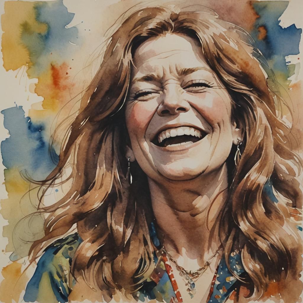 Abstract Watercolor Portrait of Singing Woman