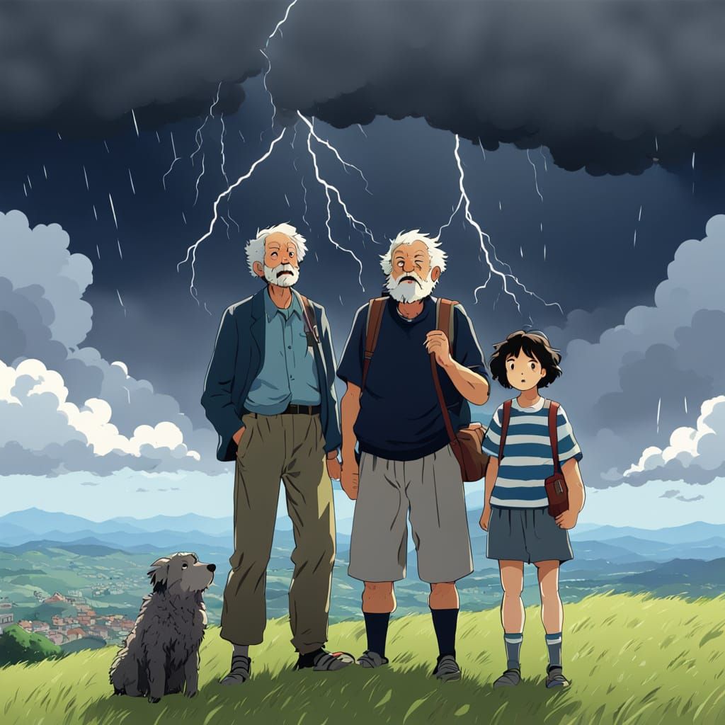 Italian Family Awaits Storm in Ghibli Anime Style