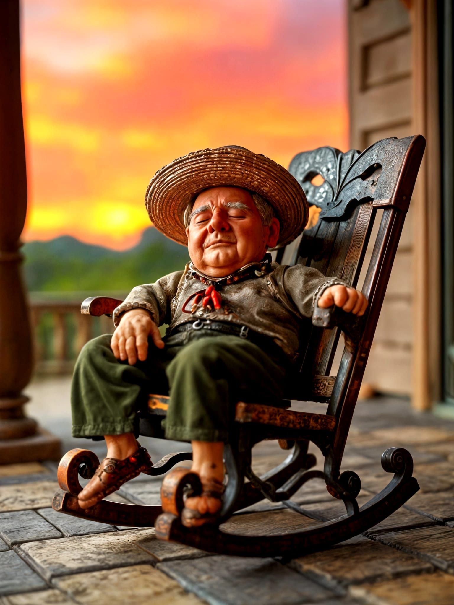 Miniature Mexican Farmer's Siesta in Claymation Style