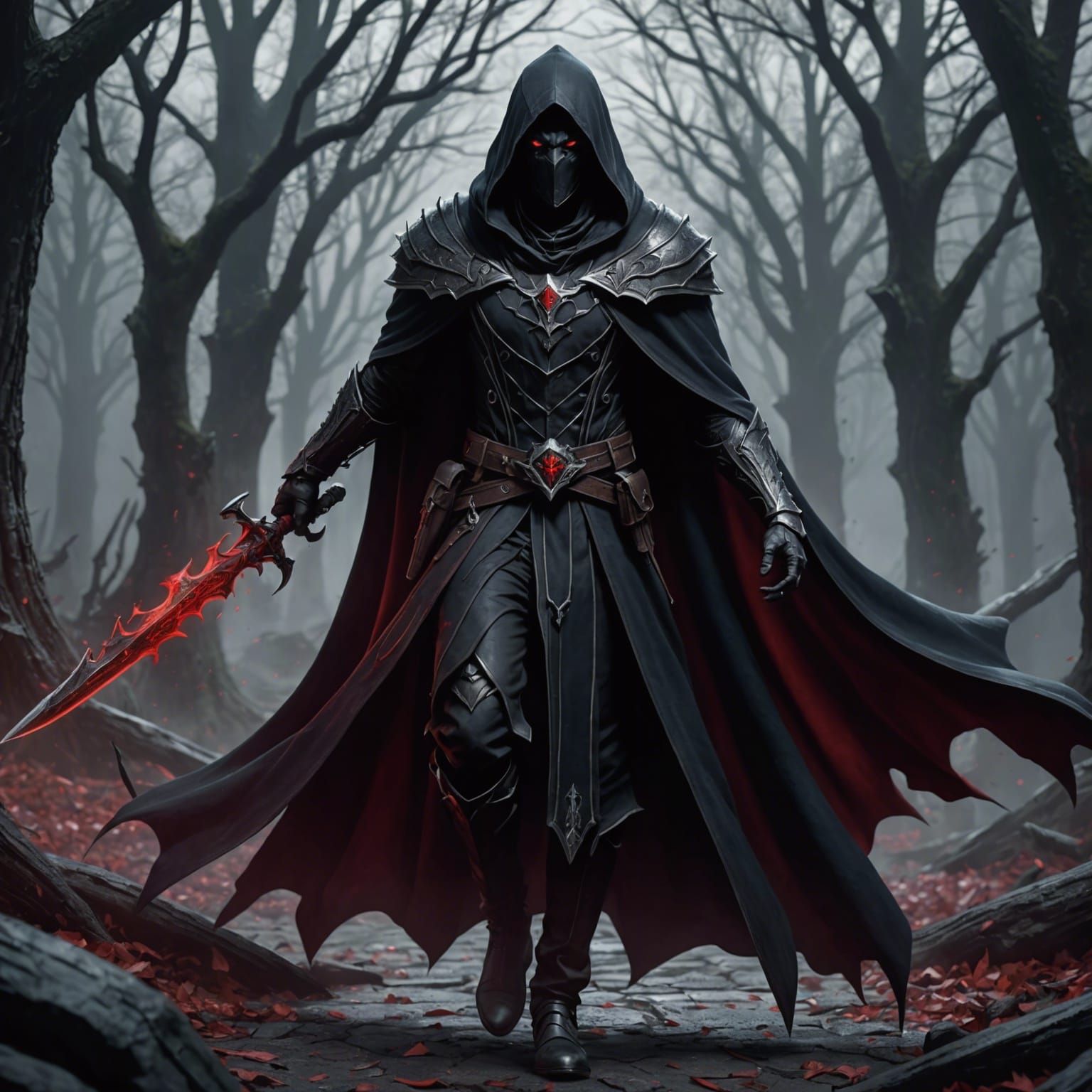 Drow Assassin in Black Cloak, Fantasy Art