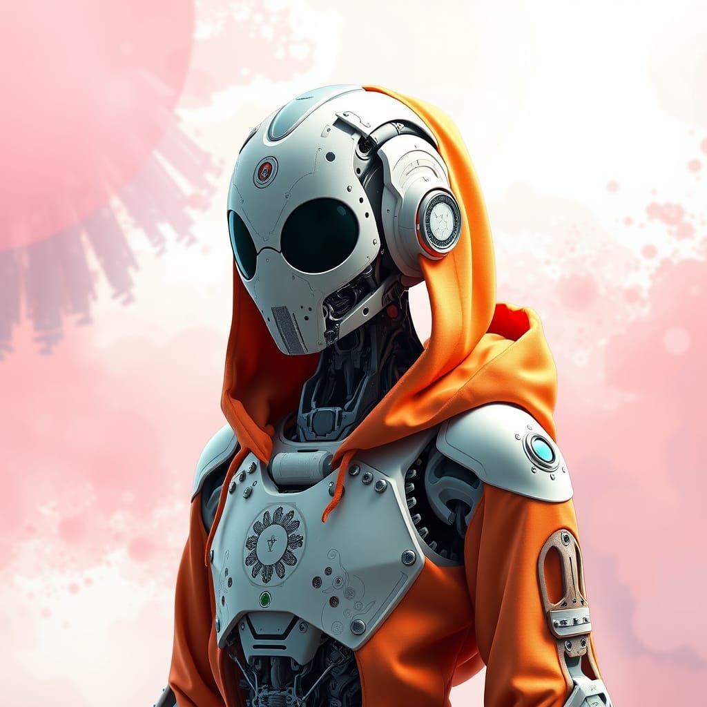 Futuristic Robot in Soft Pastel Hues with Neon Accents