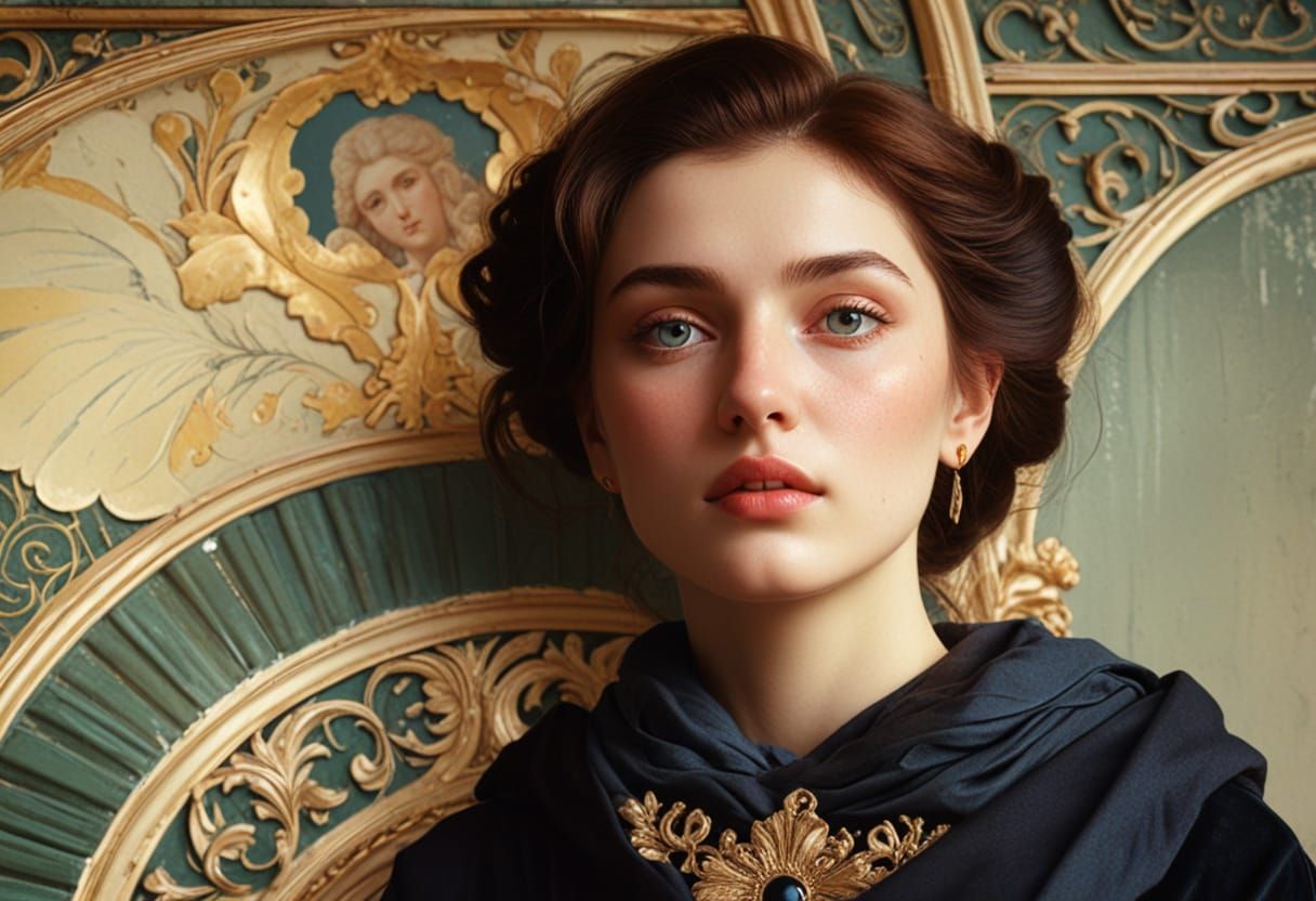 Woman in Luminous Tears: An Art Nouveau Dream