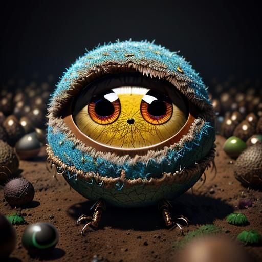Adorable Furry Eyeball Creature in Dirt Cave