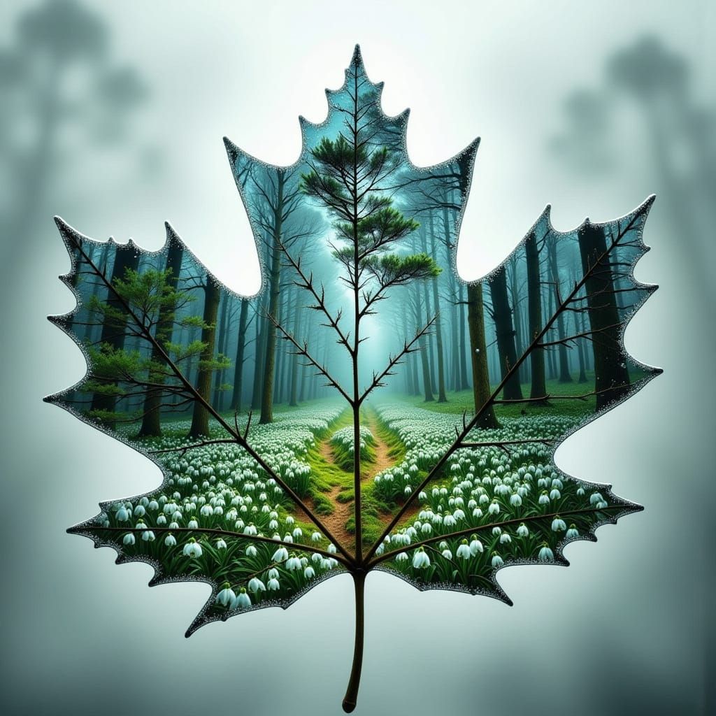 Frosted Maple Leaf in Double Exposure Style