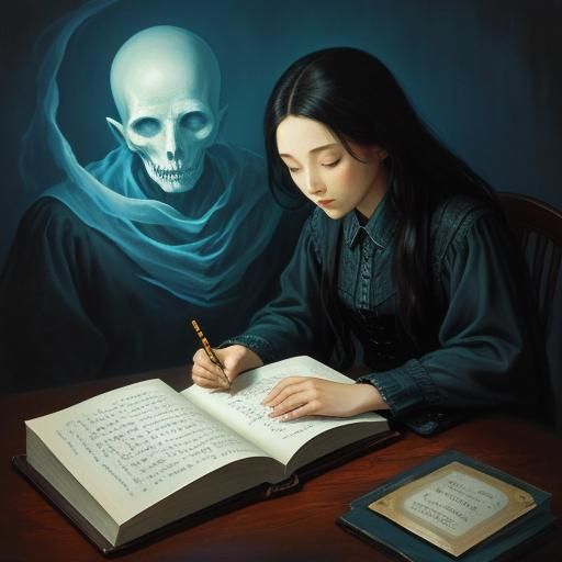Poet Haunted by Ghost in Ominous Oil Painting