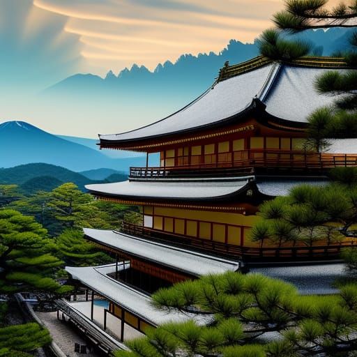 Robot Mecha Over Kyoto Temple, Hyperdetailed Art