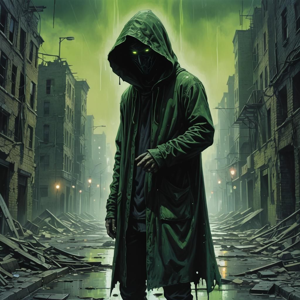 Dystopian Hooded Figure in Dark Surrealism Style