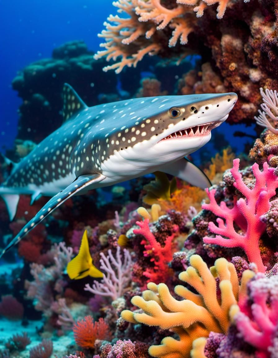 Spotted Catshark in Colorful Coral Reef