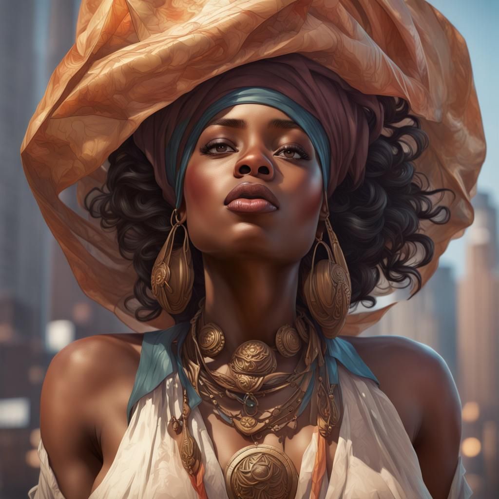 African American Giantess Portrait in Hyperdetailed Style