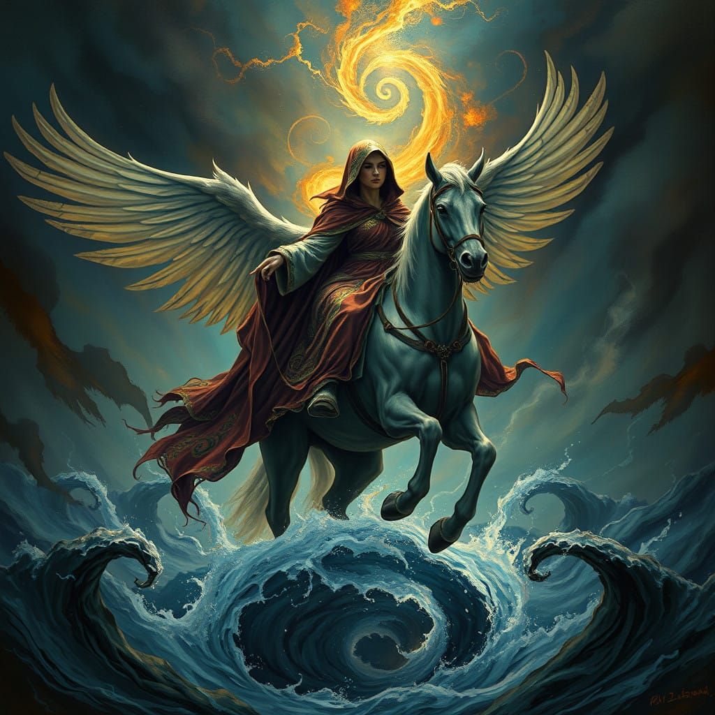 Mystical Prophetess Ascends to the Heavens Amid Whirlpools