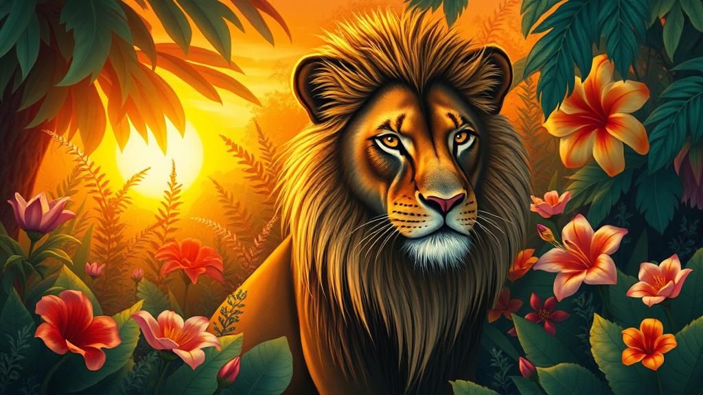 Elegant Lioness in Jungle, Oil Painting Style