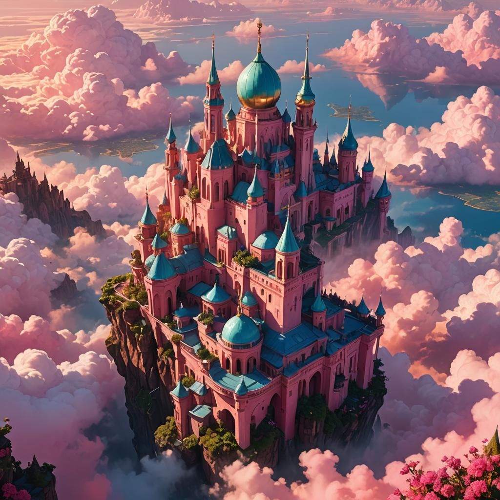 Pink City Floating Above Venus: Fantasy Concept Art