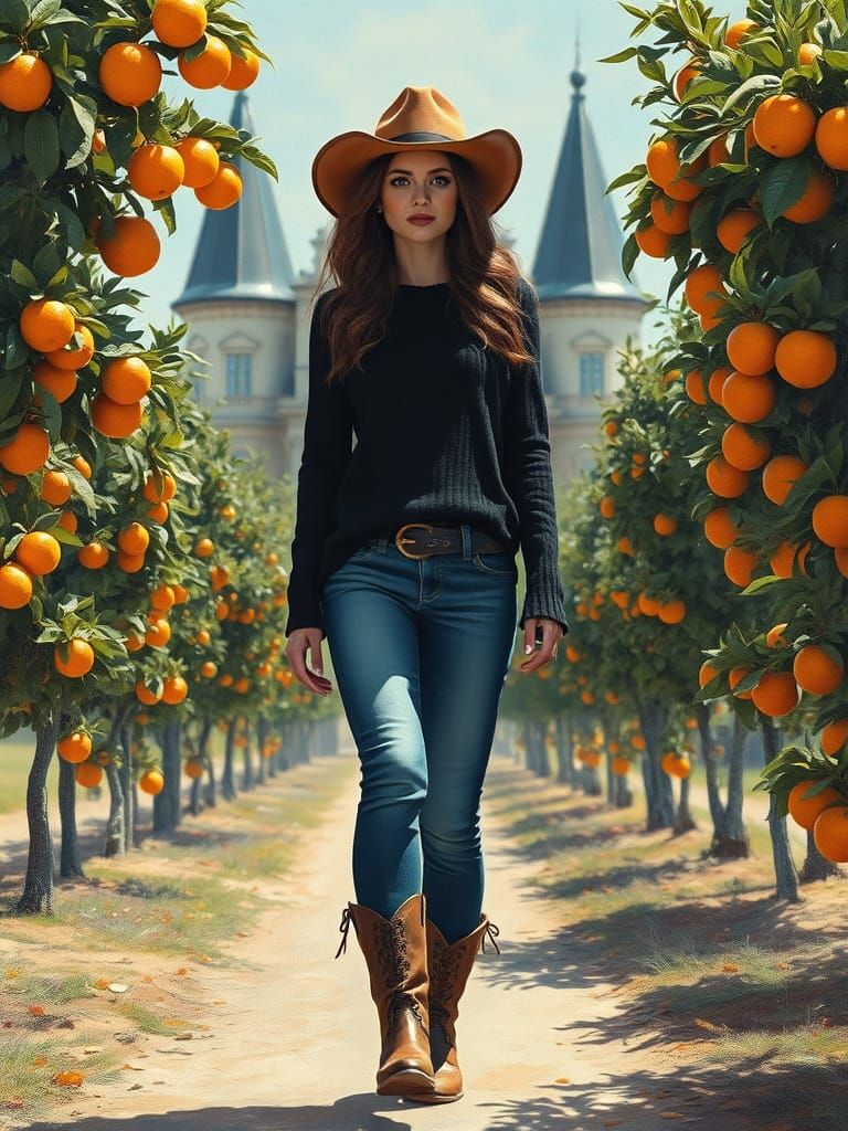 Woman in Orange Farm, Oil Painting