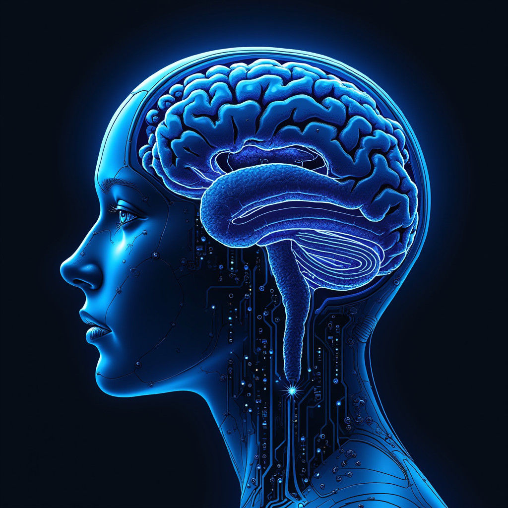 Futuristic AI Brain Fusion in Cyberpunk Style