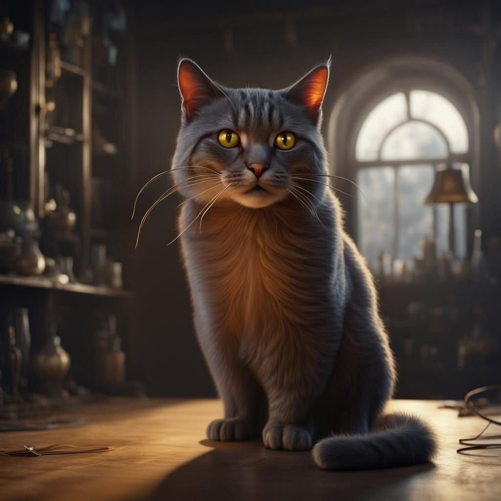 Fantastical Cat, Pear, and Lightbulb Matte Painting