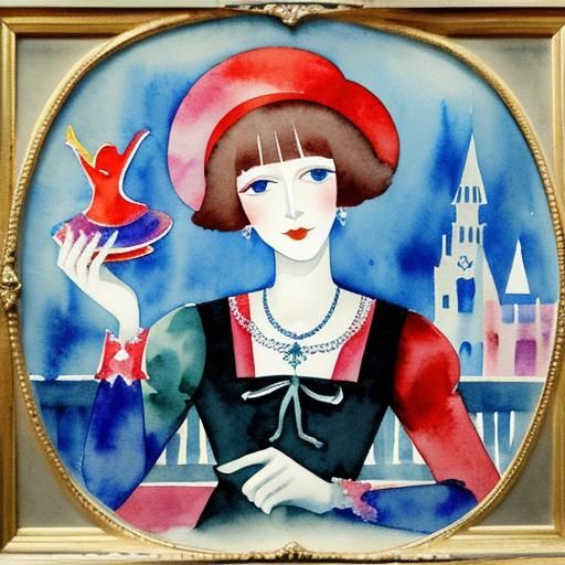 Carnival Mistress Balancing in Watercolor Style