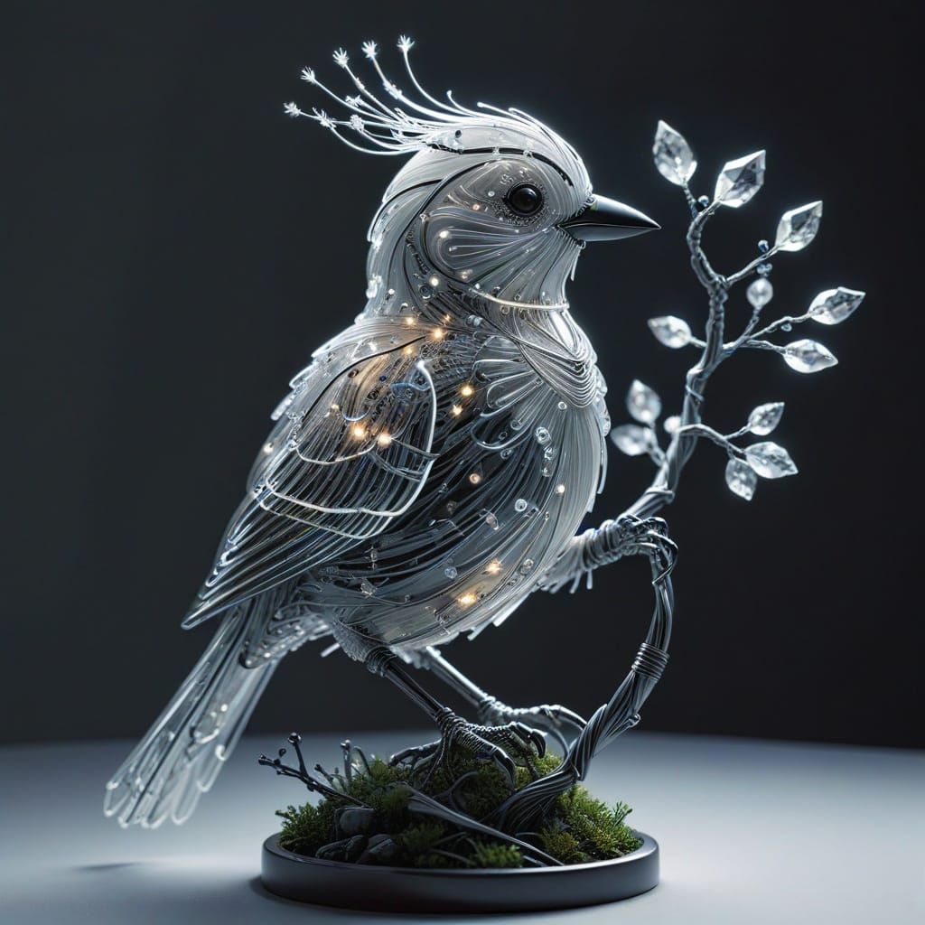 Circuit Board Bird on Wire Bonsai Branch
