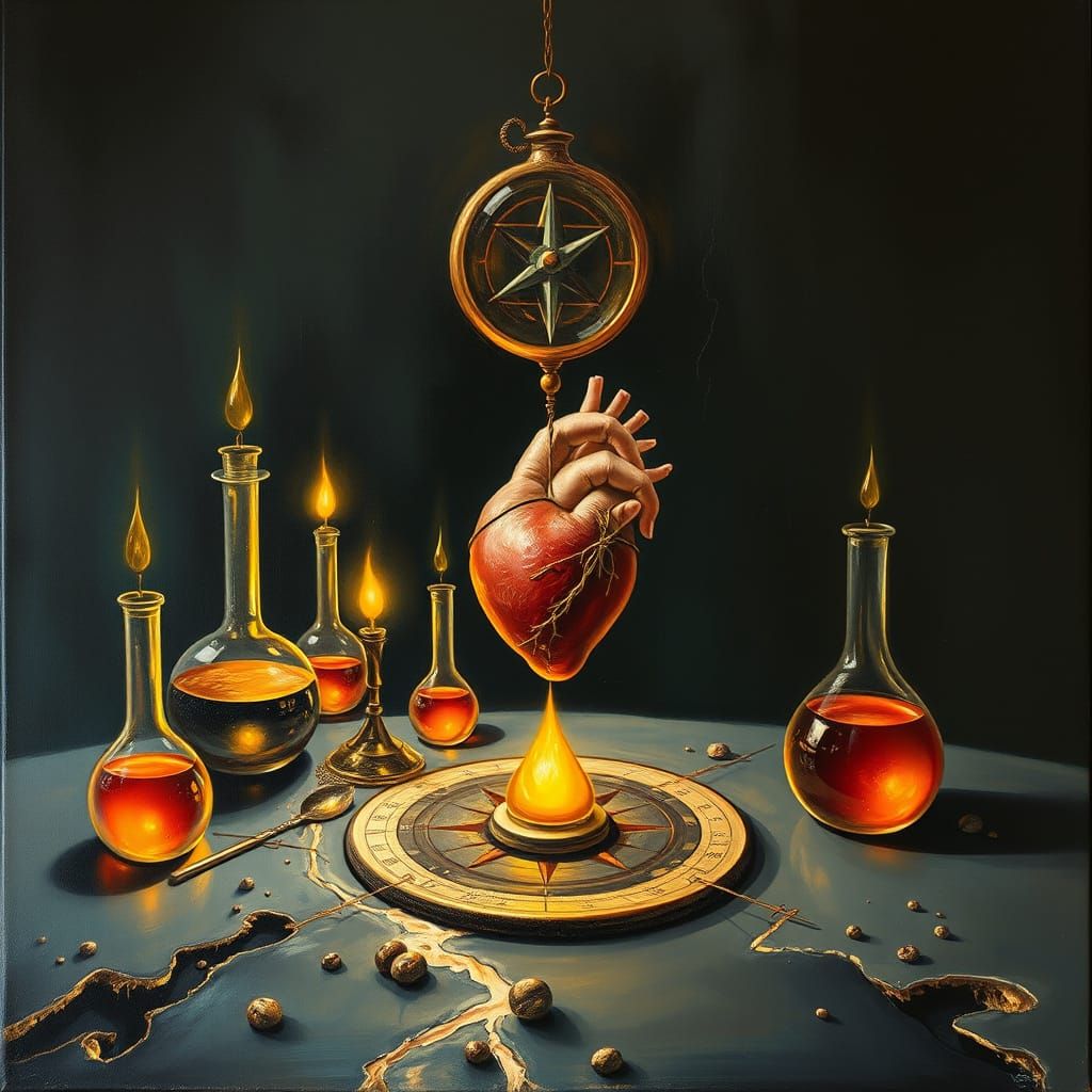 Surreal Heart Compass Guides Soul Through Ecstasy