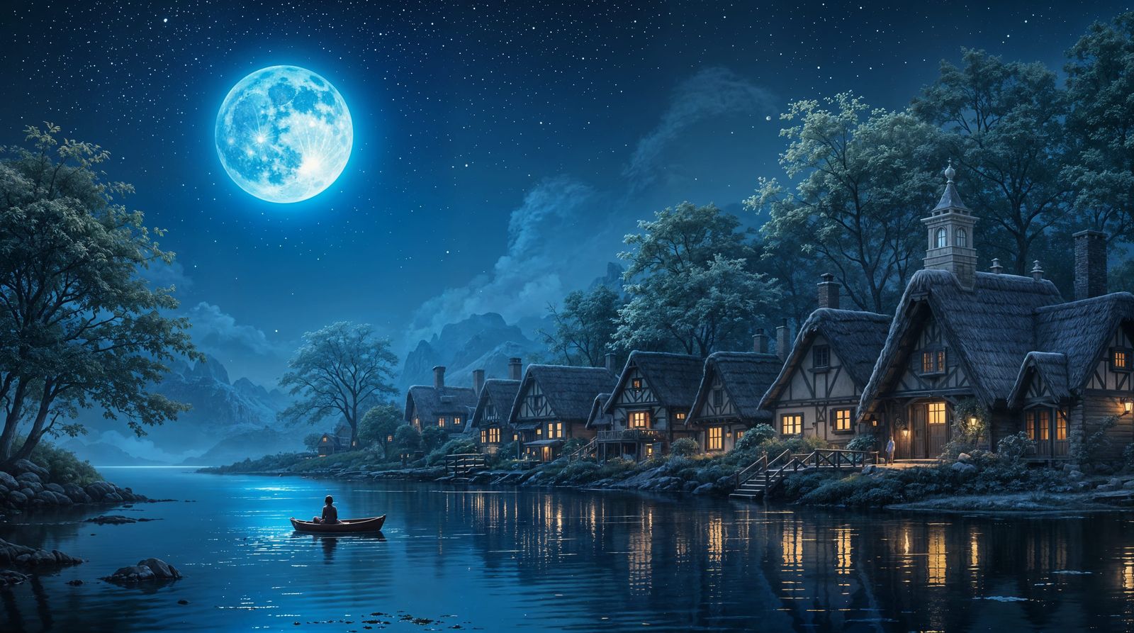 Ethereal Riverscape Under Azure Moonlight