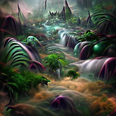 Alien Jungle Landscape with Rivers