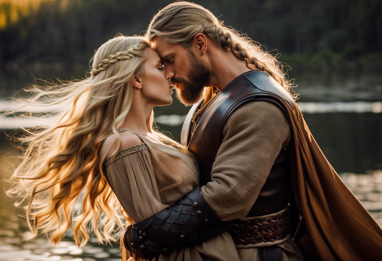 Romantic Viking Kiss on the Lake
