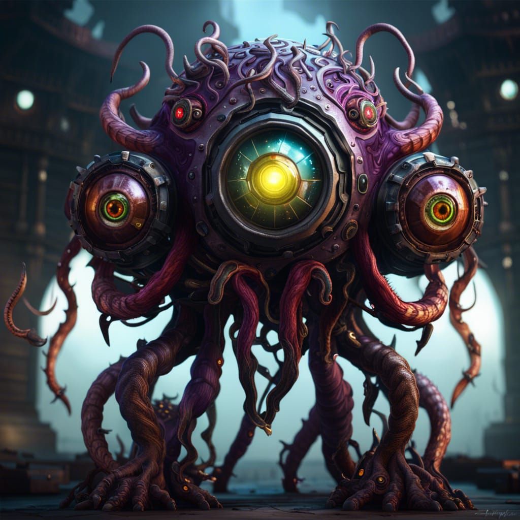 Mecha Beholder Monster in Detailed Matte Painting