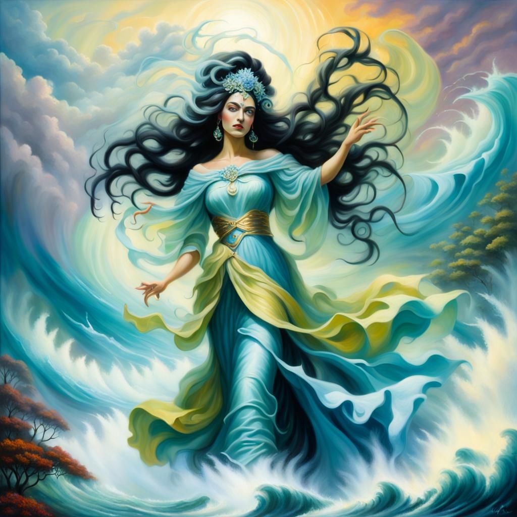 Hurricane Goddess in Surrealist Oil Painting Style