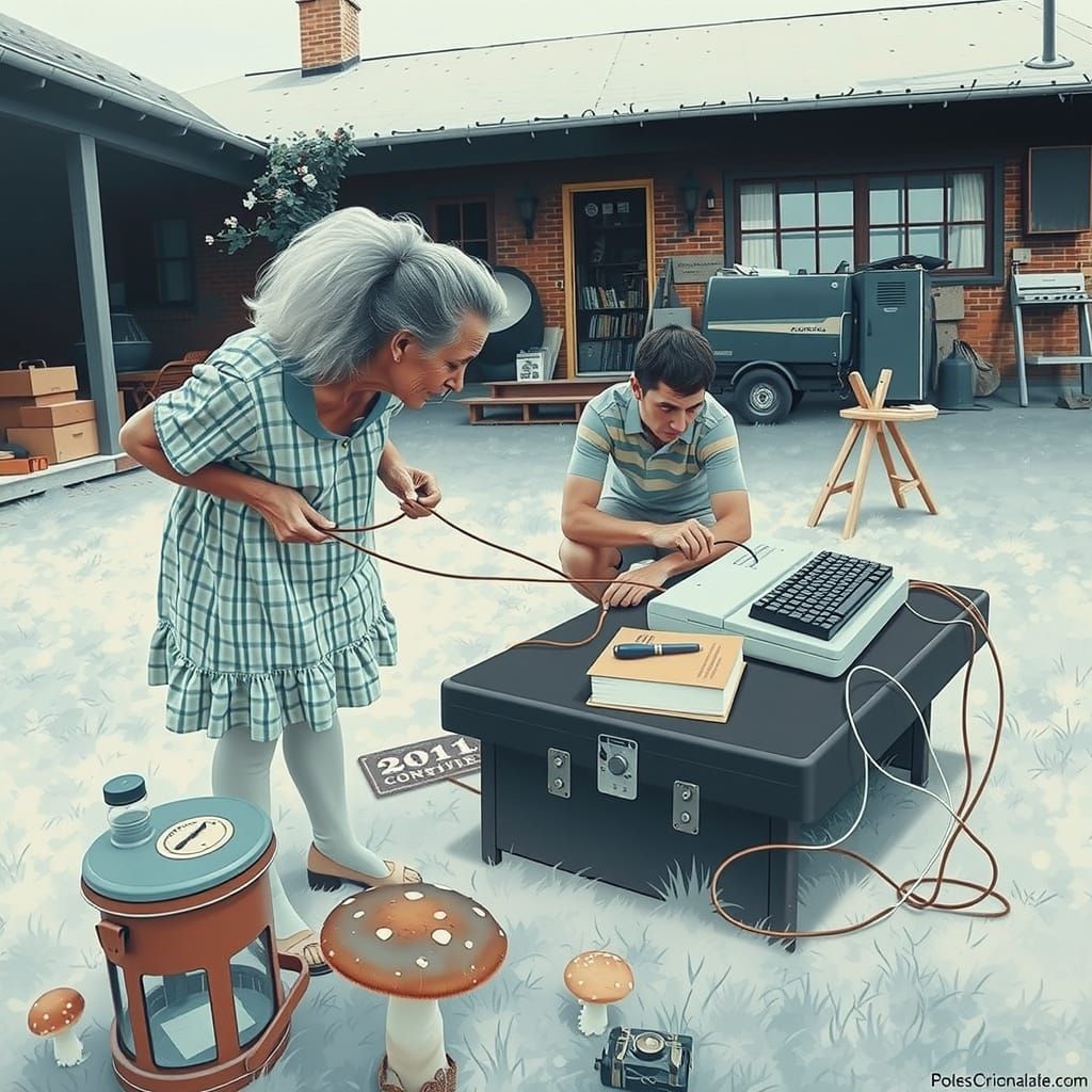 Centenarians Repairing Computer in Nostalgic Photo