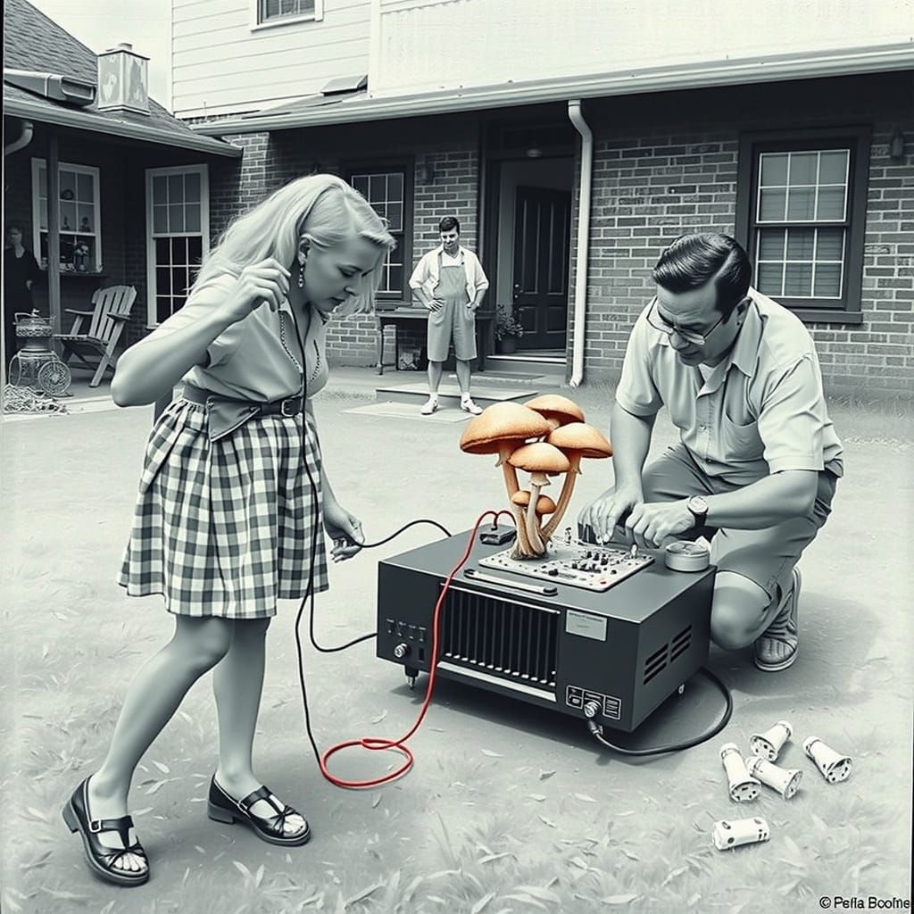 Peruvian-Americans Repairing Computer, 1950s Nostalgia