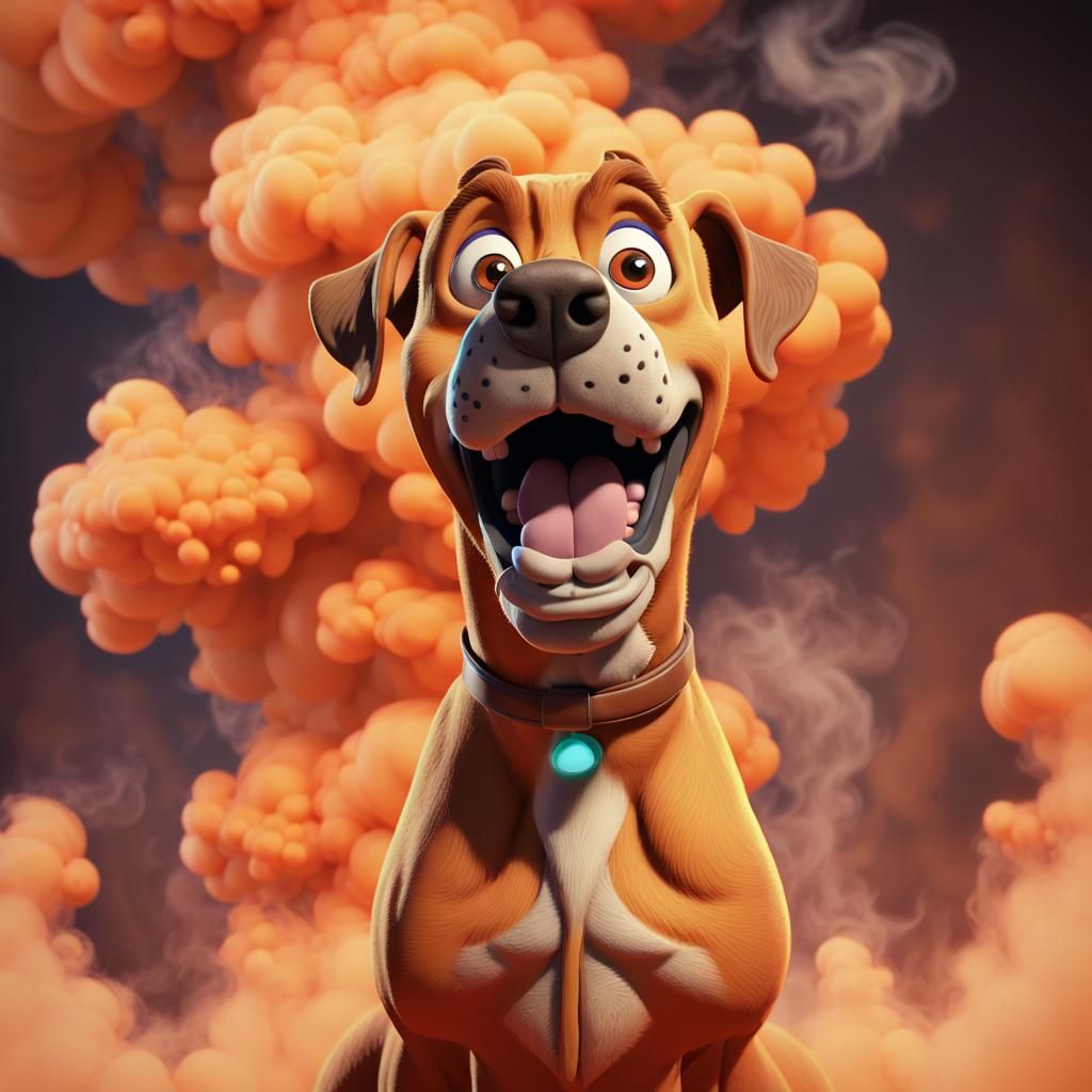 Surprised Scooby-Doo in Orange Smoke, 3D Digital Art