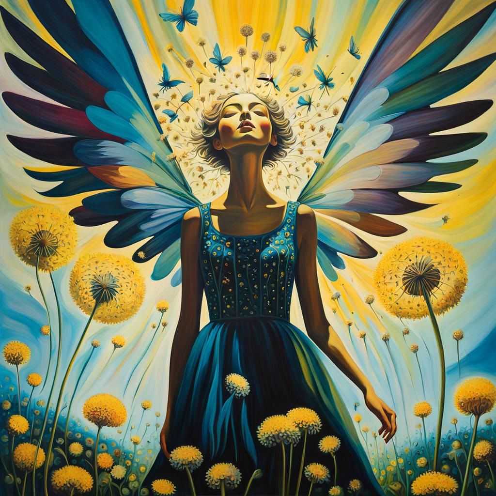 Winged Fairies Dreamscape in Surrealist Oil Painting