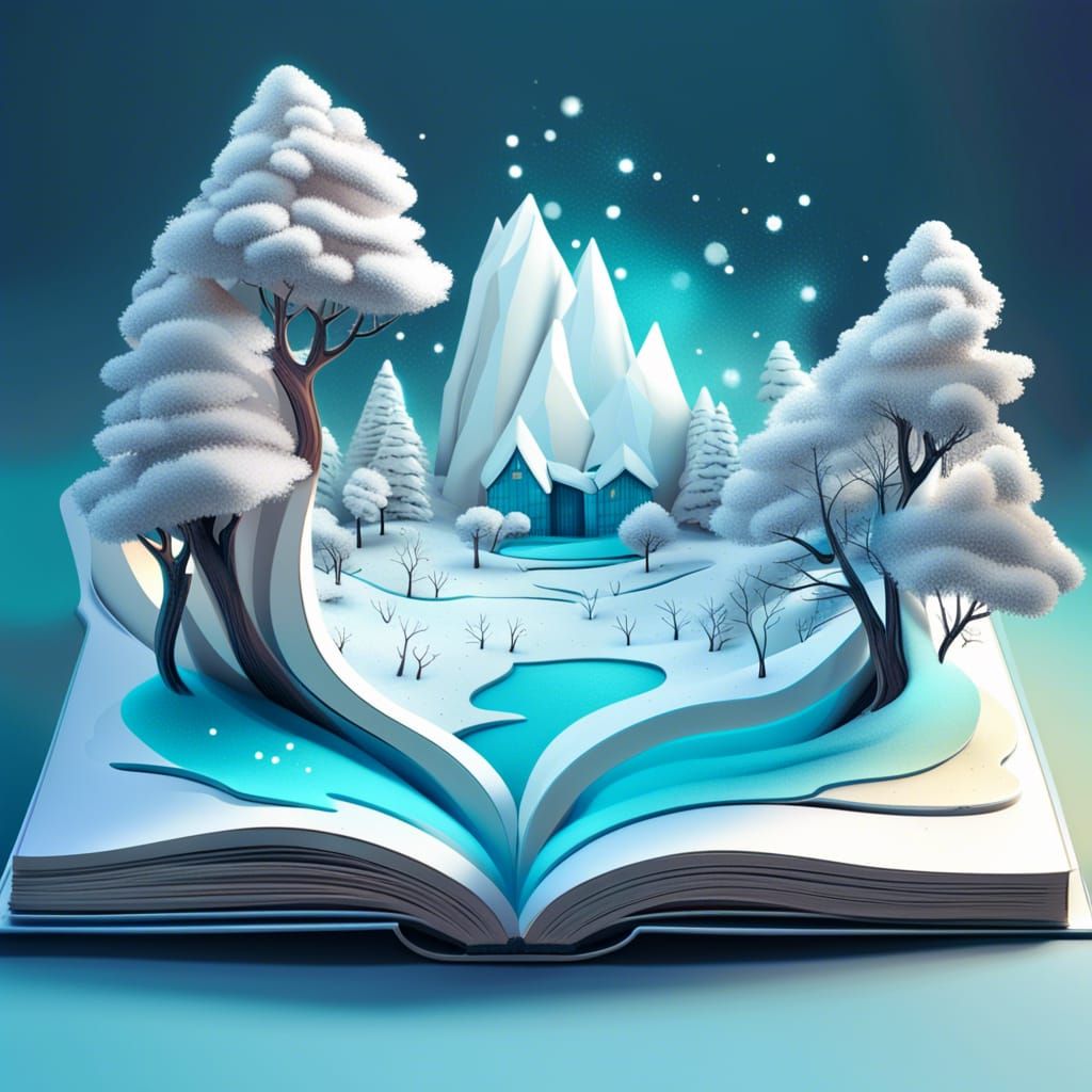 Winter Landscape Unveiled in 3D Open Book