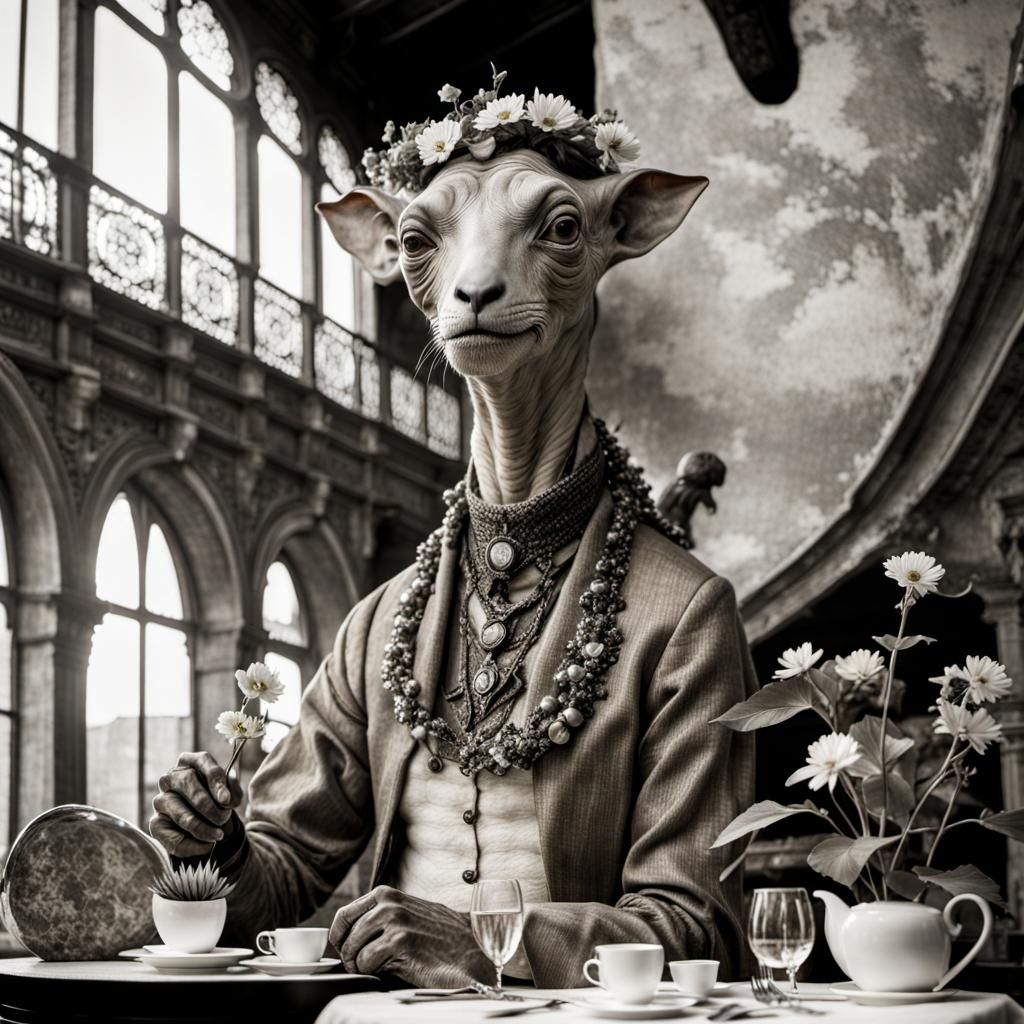 Surreal Alien Restaurant Celebration in Hyperreal Style