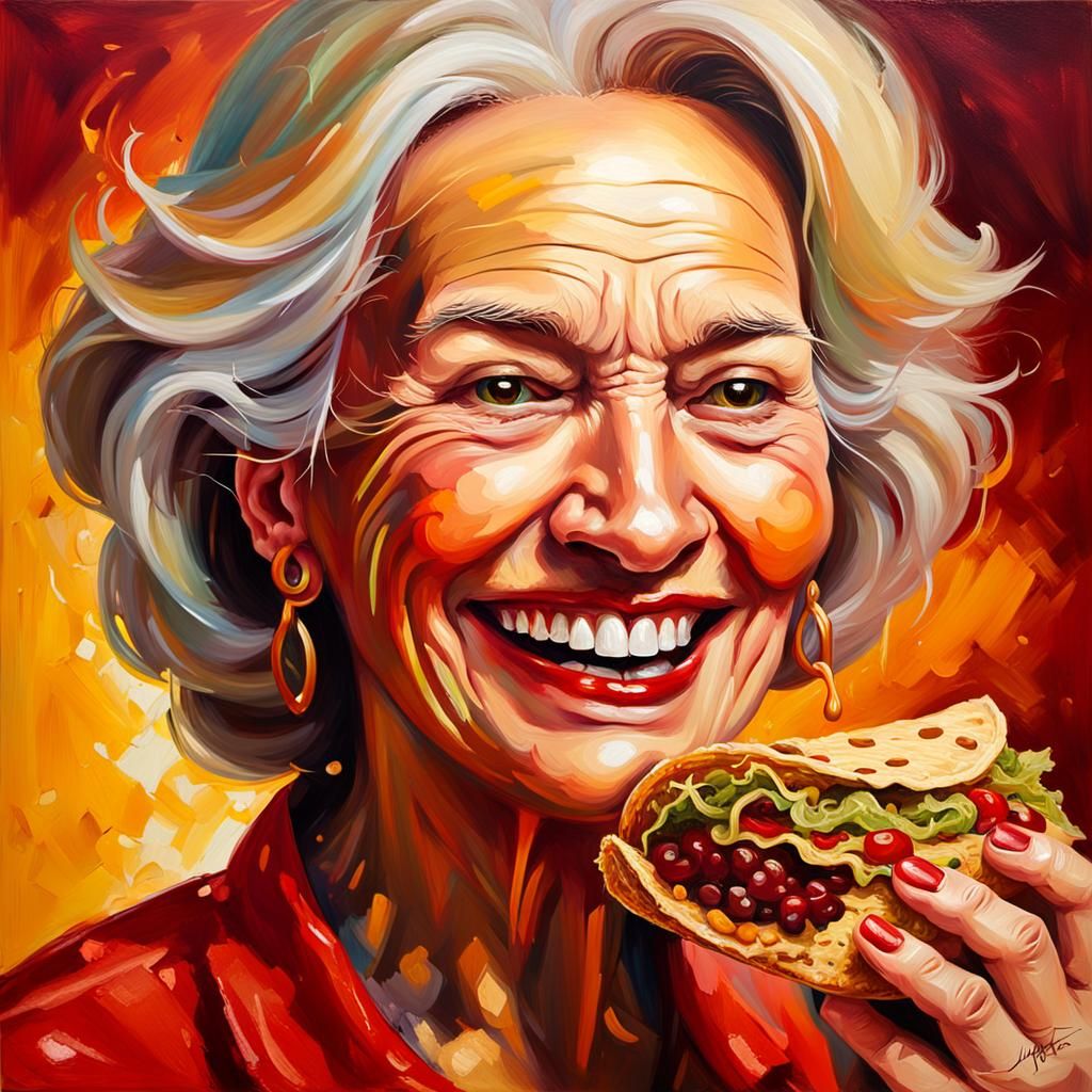 Mouthwatering Taco Moment in Vibrant Oil Painting