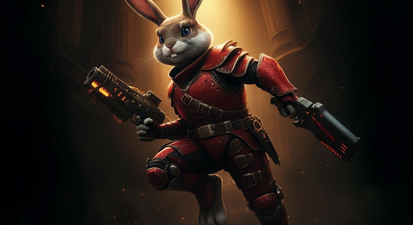 Armored Rabbit Warrior with High-Tech Weapons