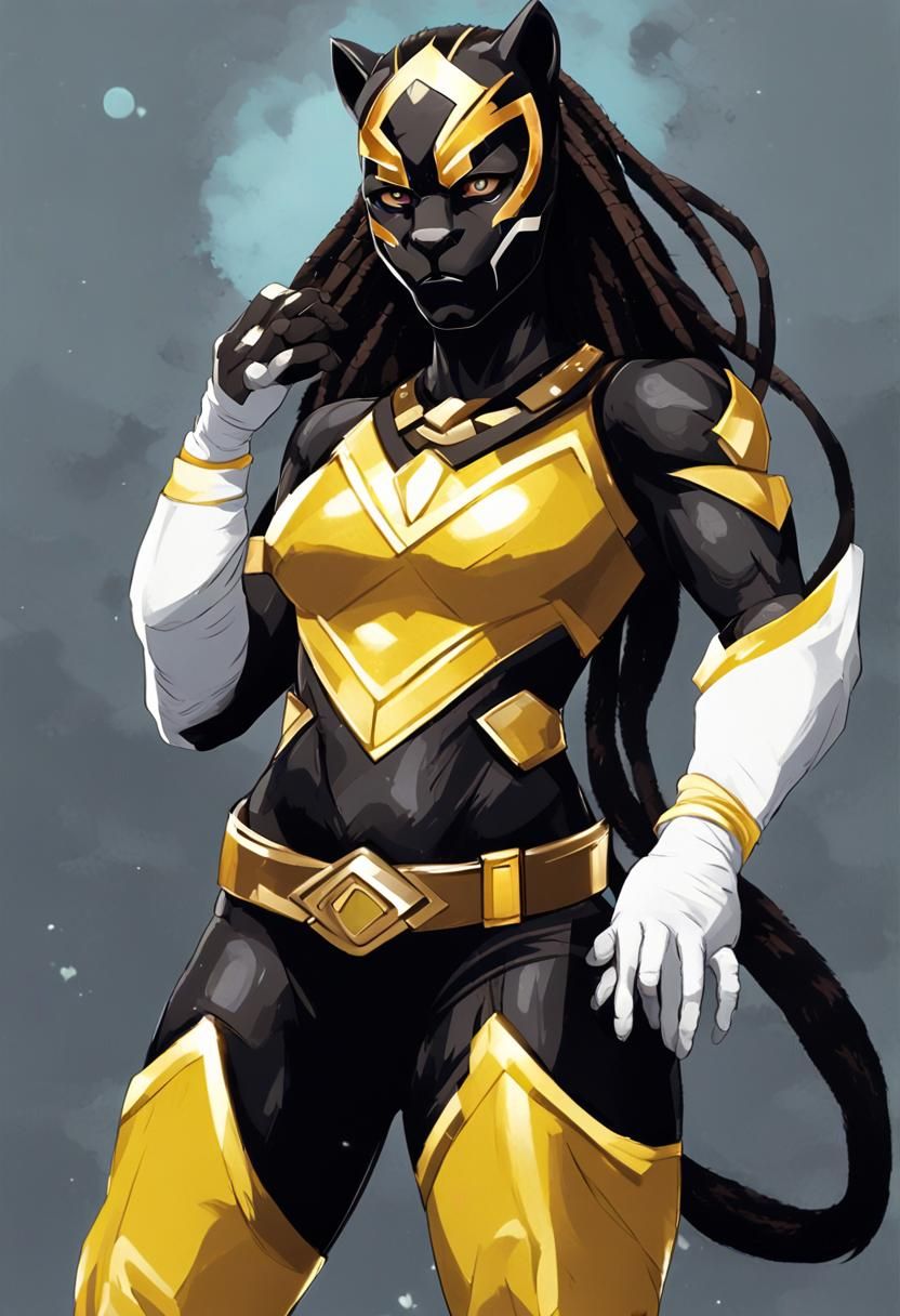 Kaiju Black Panther Superhero with Yellow Eyes