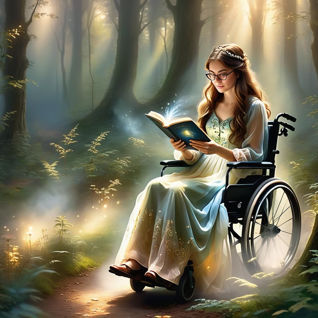 Woman Reading in Mystical Forest, Ethereal Fantasy Art