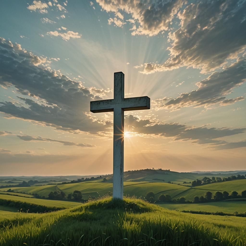 White Cross Backlit by Summer Sunset