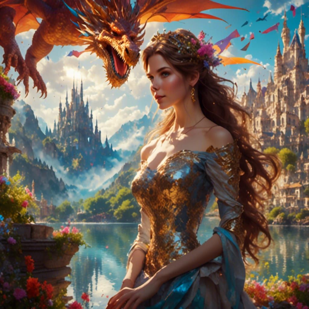 Anna Kendrick with Dragon in Fantasy Landscape